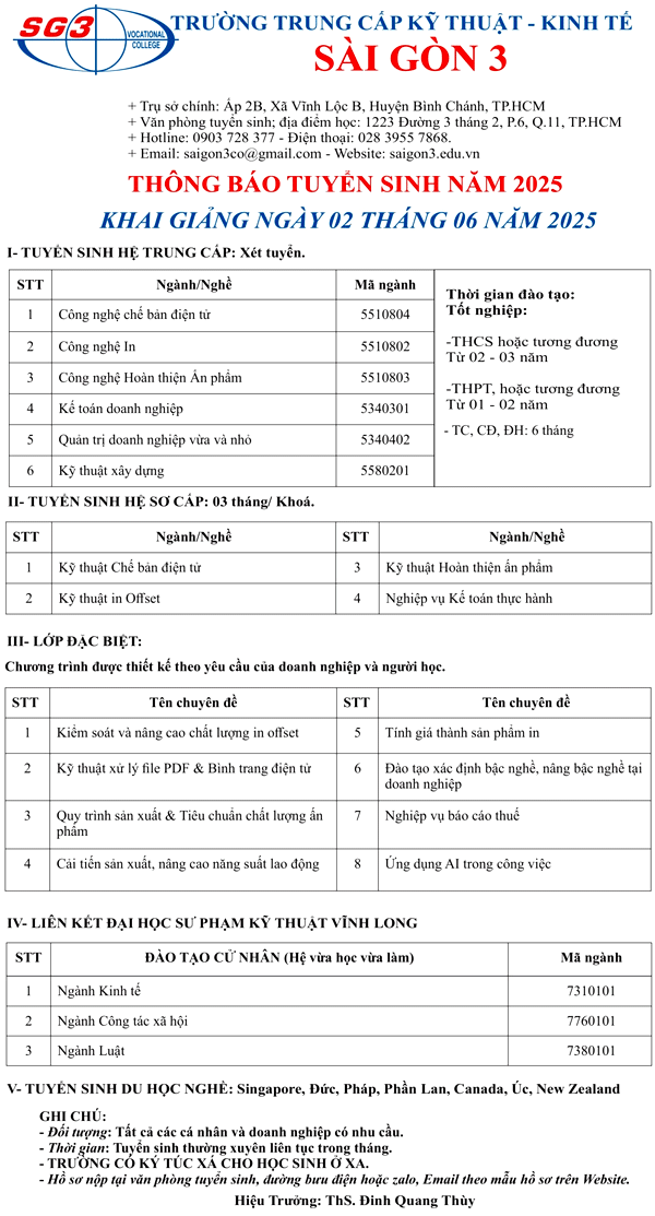 Trường Trung Cấp Kỹ Thuật - Kinh Tế Sài Gòn 3