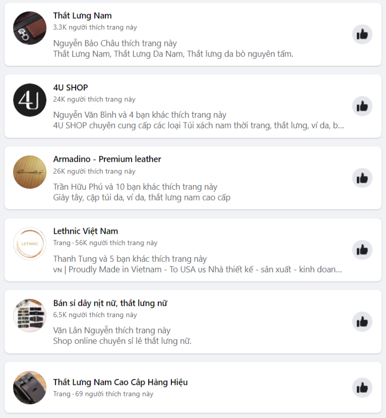 target thắt lưng nam: tìm kiếm fanpage