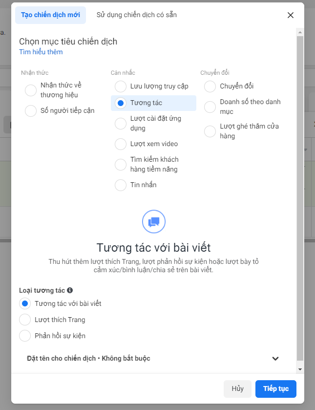 tạo chiến dịch quảng cáo facebook bình thường