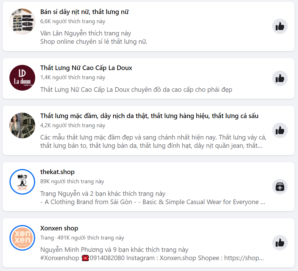 target thắt lưng nữ: danh sách fanpage