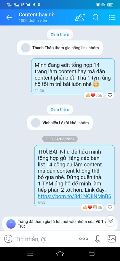 Khai thác nhóm Zalo 